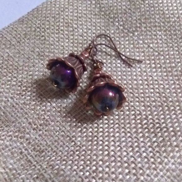 Floral Bell Flower Blossom Dangle Earrings! Perfect Fall Hues! Uniquely Handmade - Picture 7 of 10